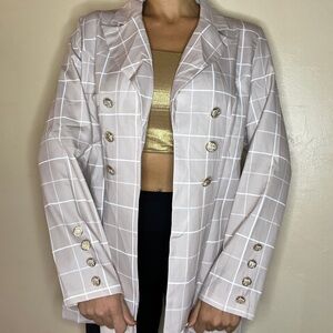 Women's Beige Checkered Double-Breasted Blazer